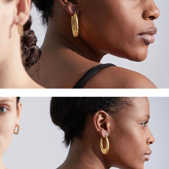 #27 New Gold Textured Long Oval Hoops - Picture 11 of 11